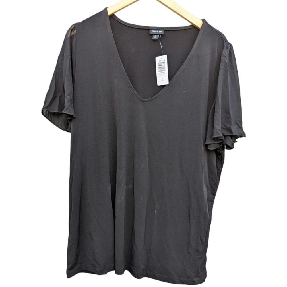 NWT Torrid Blouse V Neck Flutter Sleeve Top Goth Whimsygoth Career Plus Size 1X